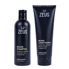 Load image into Gallery viewer, Beard Wash Set for Men, Shampoo & Conditioner Duo with Green Tea & Essential Oils, Hydrates, Softens & Strengthens Beard Hair (Made in USA) Sandalwood