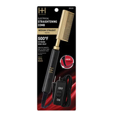 Load image into Gallery viewer, Hot & Hotter Electric Straightening Comb Medium Straight Teeth, 1 Count, Black & Gold