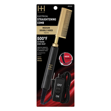 Load image into Gallery viewer, Hot & Hotter Electric Straightening Comb Medium Double Sided Teeth, 1 Count, Black & Gold