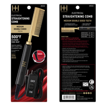 Load image into Gallery viewer, Hot & Hotter Electric Straightening Comb Medium Double Sided Teeth, 1 Count, Black & Gold