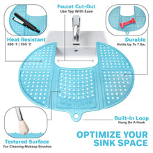 Load image into Gallery viewer, Bathroom Counter Cover & Storage Saver, Foldable Mat for Hot Tools, Hair Styling & Makeup, Beauty Brush Cleaning Mat, RV Camper Sink Cover & for Small Spaces (Standard Pacific Blue)
