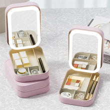 Load image into Gallery viewer, LED Mirror Makeup Storage Box Portable Travel Makeup Case Cosmetic Bag Large-Capacity Make up Storage Box Makeup Accessories