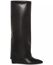 Load image into Gallery viewer, Evander Fold-Over Cuffed Knee High Wedge Dress Boots
