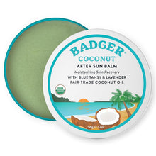 Load image into Gallery viewer, Coconut Aftersun Balm, 100% Organic Soothing Sunburn Relief, Great Smelling, Moisturizing & Hydrating after Sun Skin Care, 2 Oz Tin