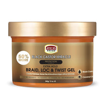 Load image into Gallery viewer, Black Castor Miracle Extra Hold Braid, Loc, Twist Gel - Extreme Hold Braiding Hair Gel, Edge Control & Tames Frizz, No Flake | Natural Ingredients, Black Castor & Coconut Oil | 12Oz