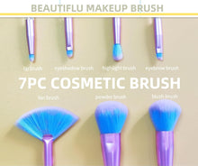 Load image into Gallery viewer, Unicorn Fan Makeup Brush Set,Crystal Sparkles Blue Blush Powder Fan Lip Eye Shadow Eyebrow Eye Blender Brush in Set