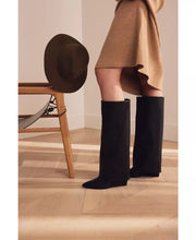 Load image into Gallery viewer, Evander Fold-Over Cuffed Knee High Wedge Dress Boots