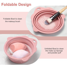 Load image into Gallery viewer, Foldable Silicone Makeup Brush Cleaner Bowl - Portable Cleaning Tool for Brushes, Powder Puffs, and Sponges (Pink)