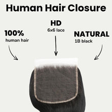 Load image into Gallery viewer, Jet Black Body Wave 6x6 HD Lace Human Hair Closure