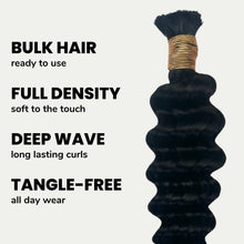 Load image into Gallery viewer, 100% Human Bulk Braiding Hair - Deep Wave, Jet Black