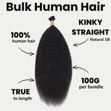 Load image into Gallery viewer, Kinky Straight Bulk 100% Human Braiding Hair