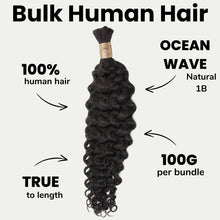 Load image into Gallery viewer, 100% Human Bulk Braiding Hair - Ocean Wave