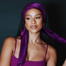 Load image into Gallery viewer, Broadus Collection Headwrap Scarf by Shante & Snoop Dogg, Purple Butterfly