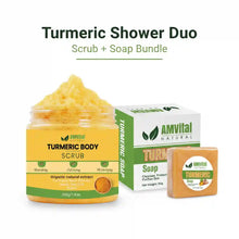 Load image into Gallery viewer, AMVital Turmeric Shower Duo (Soap + Scrub)