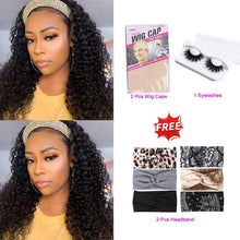 Load image into Gallery viewer, 22Inch Kinky Curly Headband Wig Human Hair Headband Wigs for Black Women Brazilain Remy Human Hair Curly Headband Wig Glueless None Lace Front Wigs 150% Density Half Wig