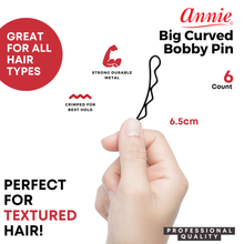 Load image into Gallery viewer, Annie 6.5cm Big Curve Bobby Pin 6ct Black