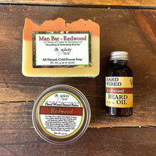 Load image into Gallery viewer, Bearded Trio Gift Set with Hard Wired Beard Oil, Balm, & Body Soap Bar