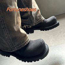 Load image into Gallery viewer, Shallow Patchwork Round Toe Retro Style Platform Shoes