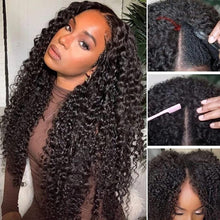 Load image into Gallery viewer, Curly V Part Wig Human Hair Brazilian Virgin Human Hair Wigs for Black Women Upgrade U Part Wig Glueless Full Head Clip in Half Wig V Shape Wig No Leave Out 180% Density Natural Color 26 Inch