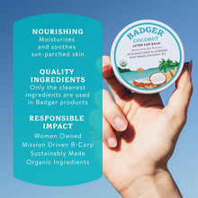 Load image into Gallery viewer, Coconut Aftersun Balm, 100% Organic Soothing Sunburn Relief, Great Smelling, Moisturizing & Hydrating after Sun Skin Care, 2 Oz Tin