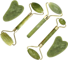 Load image into Gallery viewer, Jade Roller & Gua Sha Set 5 in 1 Facial Massager Tools - Jade Gua Sha Facial Massager Set with Roller for Face Sculpting & Skin Care | Jade Gua Sha Facial Massager Set with Roller for Face Sculpting & Skin Care