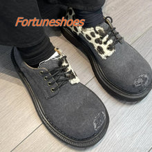 Load image into Gallery viewer, Shallow Patchwork Round Toe Retro Style Platform Shoes