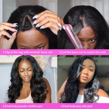 Load image into Gallery viewer, Chocolate Brown Body Wave V Part Wig Upgrade U Part Synthetic Wigs for Black Women, 24Inch Long Wavy Brown Wig V Shape Glueless Wigs Full Head Clip in Half Wig No Leave Out(#4)