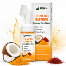 Load image into Gallery viewer, AMVital Turmeric Saffron Foaming Face Wash with Cleansing Brush