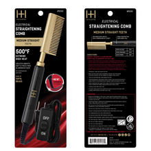 Load image into Gallery viewer, Hot &amp; Hotter Electric Straightening Comb Medium Straight Teeth, 1 Count, Black &amp; Gold
