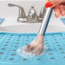 Load image into Gallery viewer, Bathroom Counter Cover &amp; Storage Saver, Foldable Mat for Hot Tools, Hair Styling &amp; Makeup, Beauty Brush Cleaning Mat, RV Camper Sink Cover &amp; for Small Spaces (Standard Pacific Blue)

