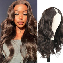 Load image into Gallery viewer, Chocolate Brown Body Wave V Part Wig Upgrade U Part Synthetic Wigs for Black Women, 24Inch Long Wavy Brown Wig V Shape Glueless Wigs Full Head Clip in Half Wig No Leave Out(#4)
