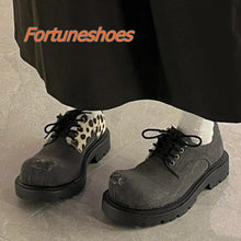 Load image into Gallery viewer, Shallow Patchwork Round Toe Retro Style Platform Shoes
