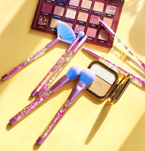 Load image into Gallery viewer, Unicorn Fan Makeup Brush Set,Crystal Sparkles Blue Blush Powder Fan Lip Eye Shadow Eyebrow Eye Blender Brush in Set
