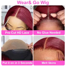 Load image into Gallery viewer, 13X4 Wear and Go Glueless Bob Wig Human Hair Straight Bob Wigs Human Hair 100% 99J Red Colored 7X5 Glueless Wigs Ready to Wear
