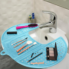 Load image into Gallery viewer, Bathroom Counter Cover &amp; Storage Saver, Foldable Mat for Hot Tools, Hair Styling &amp; Makeup, Beauty Brush Cleaning Mat, RV Camper Sink Cover &amp; for Small Spaces (Standard Pacific Blue)
