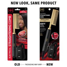 Load image into Gallery viewer, Hot &amp; Hotter Electric Straightening Comb Medium Curved Teeth, 1 Count, Black &amp; Gold
