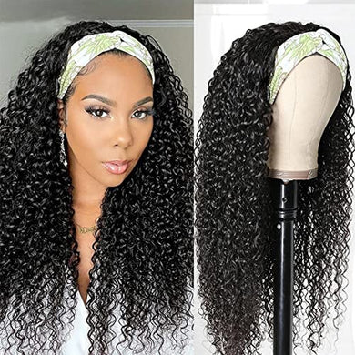 22Inch Kinky Curly Headband Wig Human Hair Headband Wigs for Black Women Brazilain Remy Human Hair Curly Headband Wig Glueless None Lace Front Wigs 150% Density Half Wig