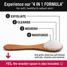 Load image into Gallery viewer, Premium Coconut Body Scrub Set - Large 16Oz Dead Sea Salt Body Scrub with Infused Essential Oils &amp; Nutrients, Includes Wooden Spoon, Loofah &amp; Oatmeal Exfoliating Bar Soap

