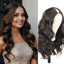 Load image into Gallery viewer, Chocolate Brown Body Wave V Part Wig Upgrade U Part Synthetic Wigs for Black Women, 24Inch Long Wavy Brown Wig V Shape Glueless Wigs Full Head Clip in Half Wig No Leave Out(#4)
