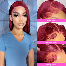 Load image into Gallery viewer, 13X4 Wear and Go Glueless Bob Wig Human Hair Straight Bob Wigs Human Hair 100% 99J Red Colored 7X5 Glueless Wigs Ready to Wear
