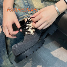 Load image into Gallery viewer, Shallow Patchwork Round Toe Retro Style Platform Shoes
