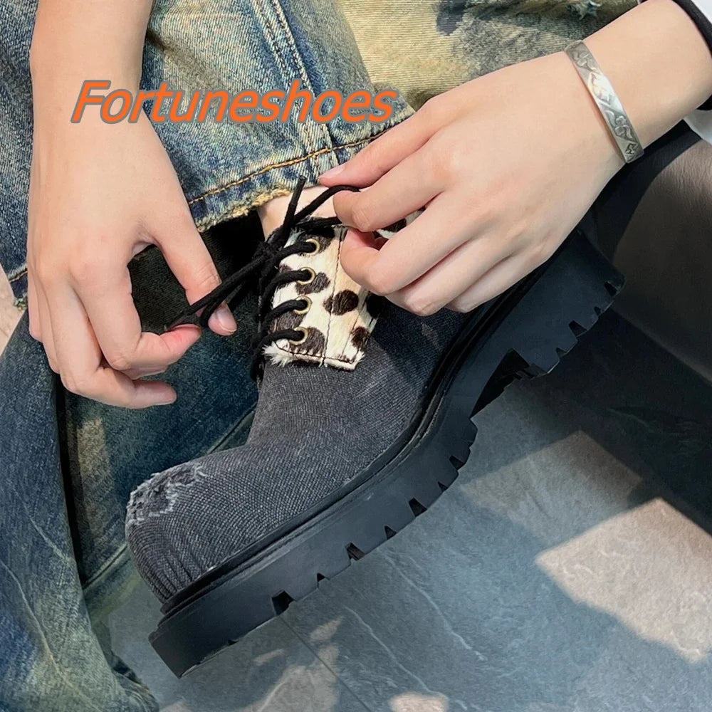 Shallow Patchwork Round Toe Retro Style Platform Shoes