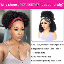 Load image into Gallery viewer, Headband Hair Woman Afro Kinky Curly Wig 200% High Denisty Brazilian Remy Hair Fast-Installing Full Machina Natural
