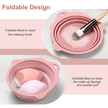 Load image into Gallery viewer, Foldable Silicone Makeup Brush Cleaner Bowl -  Portable Cleaning Tool for Brushes, Powder Puffs, and Sponges (Pink)
