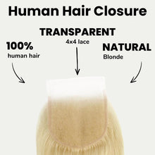 Load image into Gallery viewer, Blonde Straight 4x4 Transparent Lace Human Hair Closure
