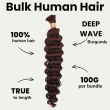 Load image into Gallery viewer, Burgundy Deep Wave Color 99J Bulk 100% Human Braiding Hair
