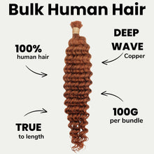 Load image into Gallery viewer, 100% Human Bulk Braiding Hair - Deep Wave, Color 350
