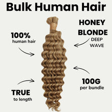 Load image into Gallery viewer, 100% Human Bulk Braiding Hair - Honey Blonde Deep Wave, 27

