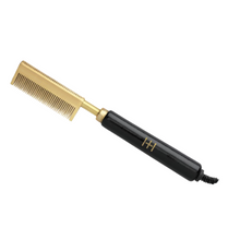 Load image into Gallery viewer, Hot &amp; Hotter Electric Straightening Comb Medium Curved Teeth, 1 Count, Black &amp; Gold
