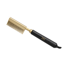 Load image into Gallery viewer, Hot &amp; Hotter Electric Straightening Comb Medium Double Sided Teeth, 1 Count, Black &amp; Gold
